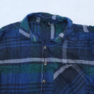 Forever 21 Madras Flannel Casual Button Up Shirt Womens Size M Blue Green